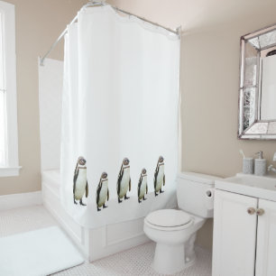 Penguin Walk on White Shower Curtain