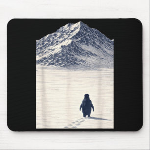 Penguin walking alone towards mountains motivation mouse mat
