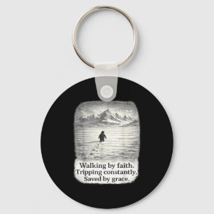Penguin walking by faith tripping constantly key ring