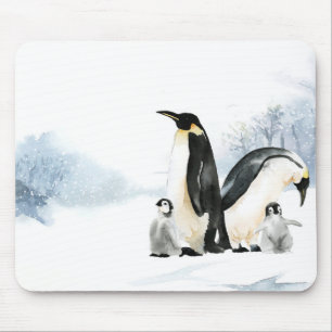 Penguin Watercolor Mouse Mat