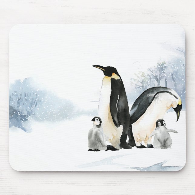 Penguin Watercolor Mouse Mat (Front)