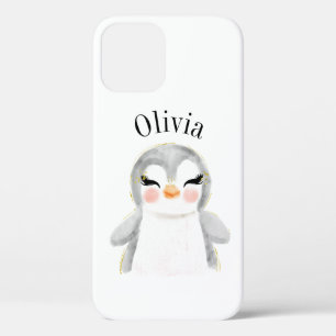Penguin Watercolor Name Modern iPhone 12 Pro Case