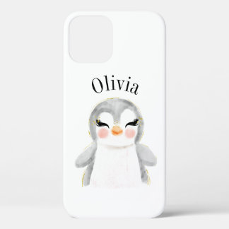 Penguin Watercolor Name Modern iPhone 12 Pro Case