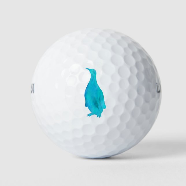 Penguin Watercolor Silhouette Teal Turquoise Aqua Golf Balls (Front)