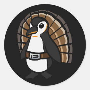 Penguin wearing a turkey costume. classic round sticker