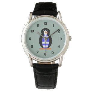 Penguin Wearing Greek Flag Vest Watch
