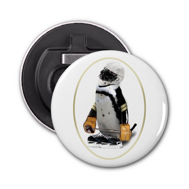 Penguin Wearing Hockey Gear Bottle Opener (Front)