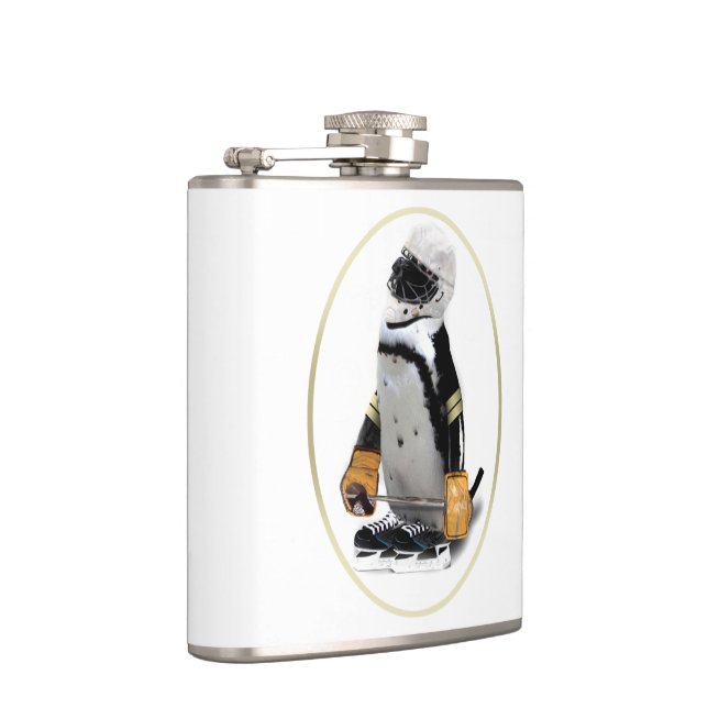 Penguin Wearing Hockey Gear Hip Flask (Right)