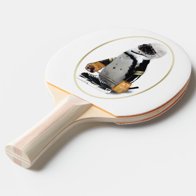 Penguin Wearing Hockey Gear Ping Pong Paddle (Front Angle)
