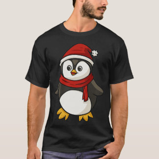 Penguin Wearing Santa Hat And Scarf Christmas Xmas T-Shirt