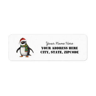Penguin wearing scarf and santa hat