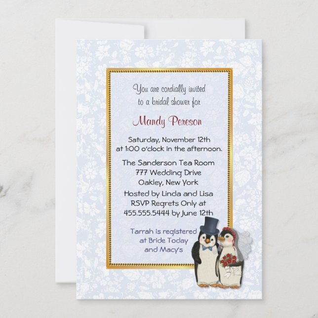 Penguin Wedding - Bridal Shower Invitation (Front)