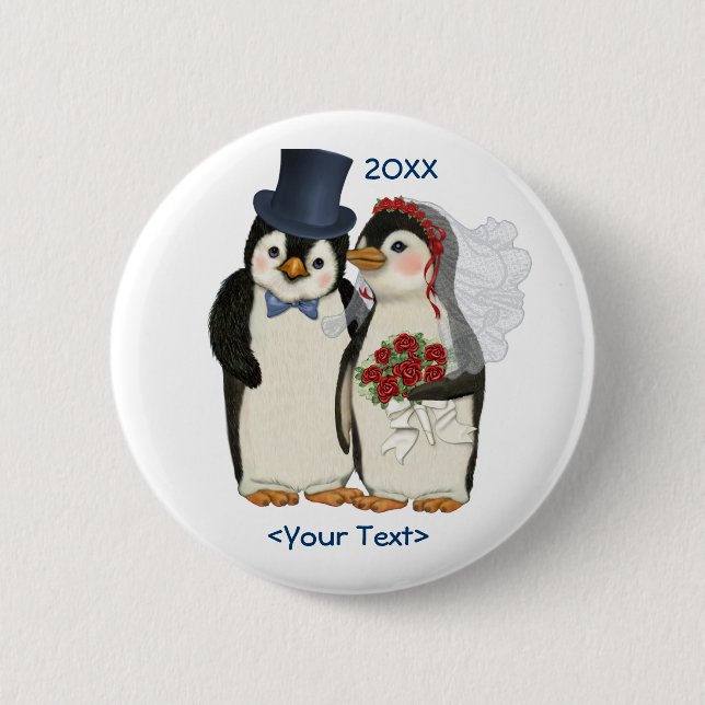 Penguin Wedding Bride and Groom Tie - Customise 6 Cm Round Badge (Front)