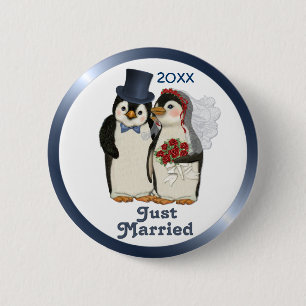 Penguin Wedding Bride and Groom Tie - Customise 6 Cm Round Badge