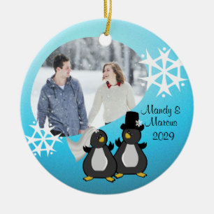 Penguin Wedding Christmas Ceramic Tree Decoration