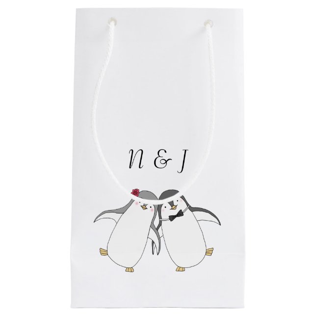 Penguin Wedding Favour Bag Cute Penguin Couple bag (Front)