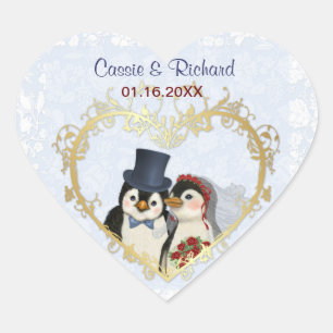 Penguin Wedding Heart - Customise Heart Sticker