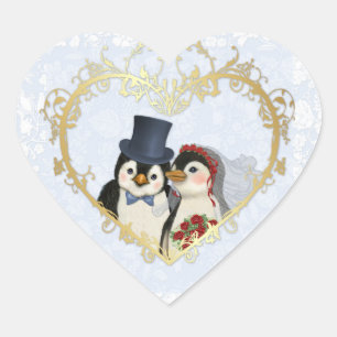 Penguin Wedding Heart Sticker