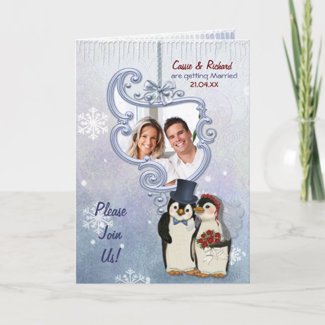 Penguin Wedding Photo Invitation (Front)