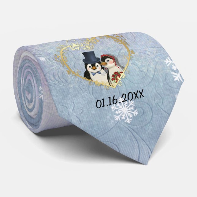 Penguin Wedding Snowflake Pattern - Customise Tie (Rolled)