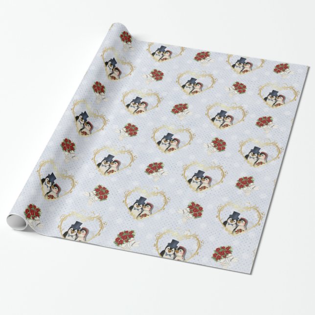 Penguin Wedding Wrapping Paper (Unrolled)