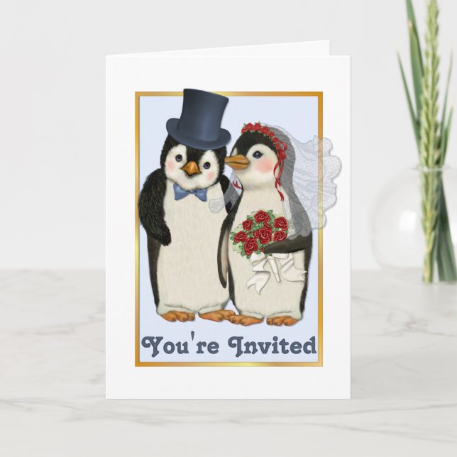 Penguin Wedding- You're Invited Card (Front)