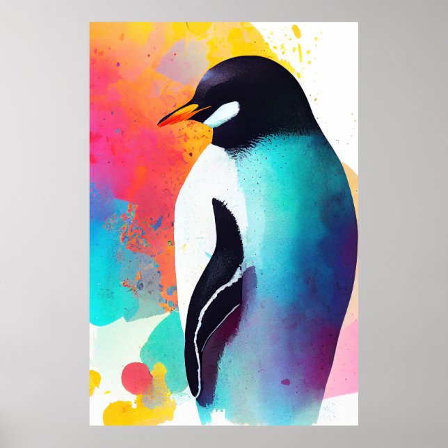 Penguin Wild Nature Animal Color Art Painting Poster (Front)