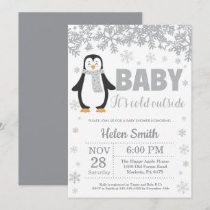 Penguin Winter Baby Shower Snowflake Invitation