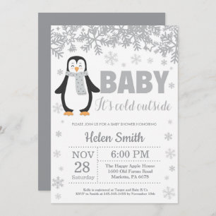 Penguin Winter Baby Shower Snowflake Invitation