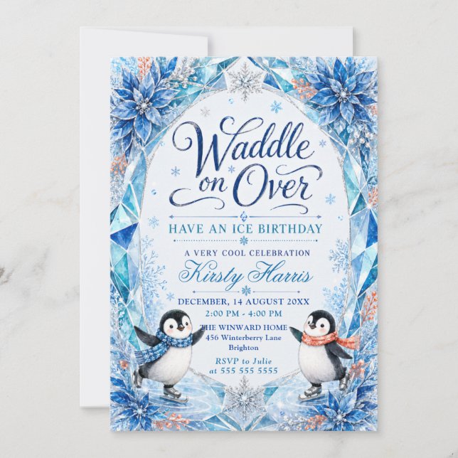 Penguin Winter Birthday Party Invitation (Front)
