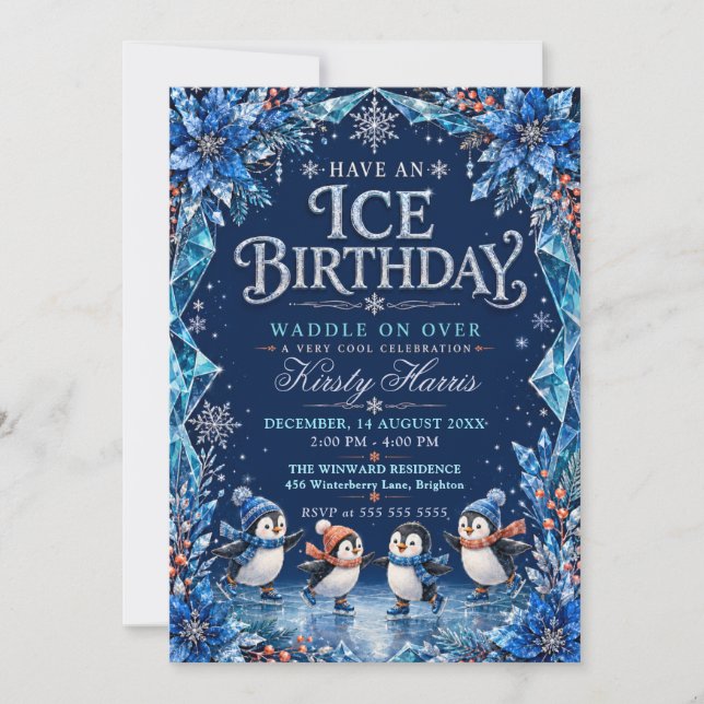 Penguin Winter Birthday Party Invitation (Front)