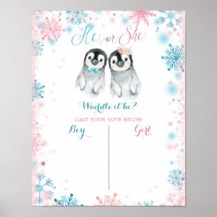 Penguin Winter Gender Reveal Voting Board Poster