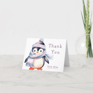 Penguin Winter Girl Baby Shower Thank You Card