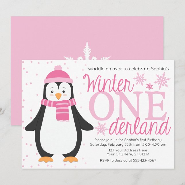 Penguin Winter ONEderland Birthday Invitation (Front/Back)