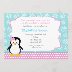 Penguin Winter ONEderland Birthday Invitations