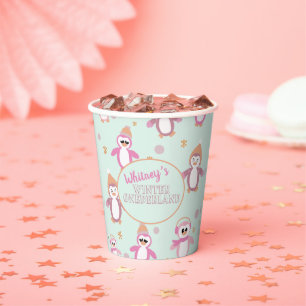 penguin winter onederland first birthday paper cups