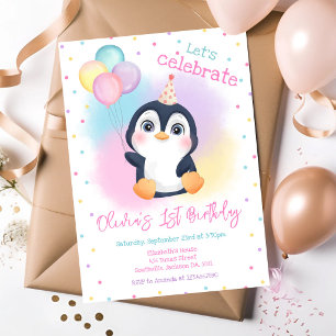 Penguin Winter Party Birthday Invitation