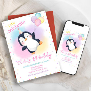 Penguin Winter Party Birthday Invitation