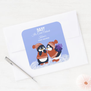 Penguin Winter Snow Birthday Baby Shower Cold Square Sticker