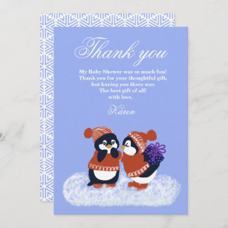 Penguin Winter Snow Birthday Baby Shower Thank you Invitation
