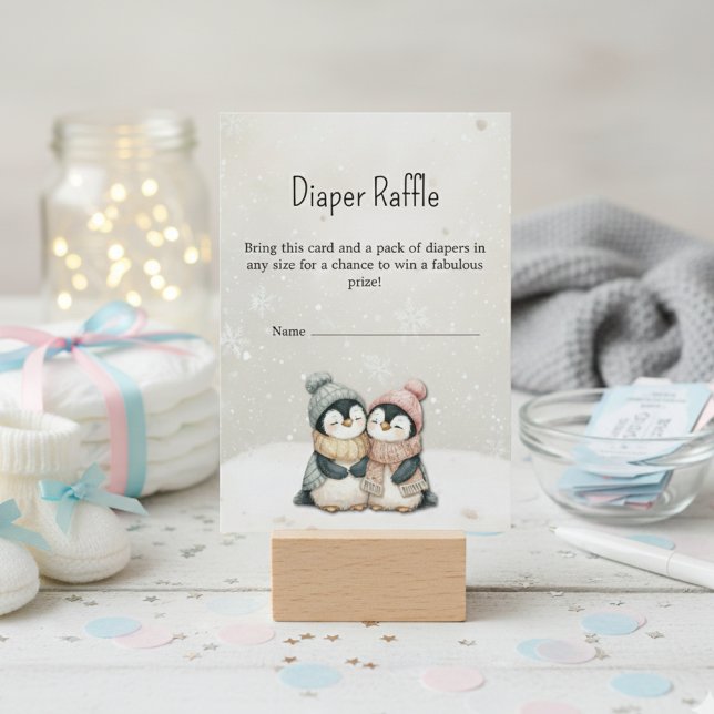 ​Penguin winter twin baby shower Diaper Raffle   Enclosure Card (Creator Uploaded)