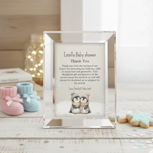 Penguin Winter Twins Baby Shower Boy Girl Neutral Thank You Card (Creator Uploaded)