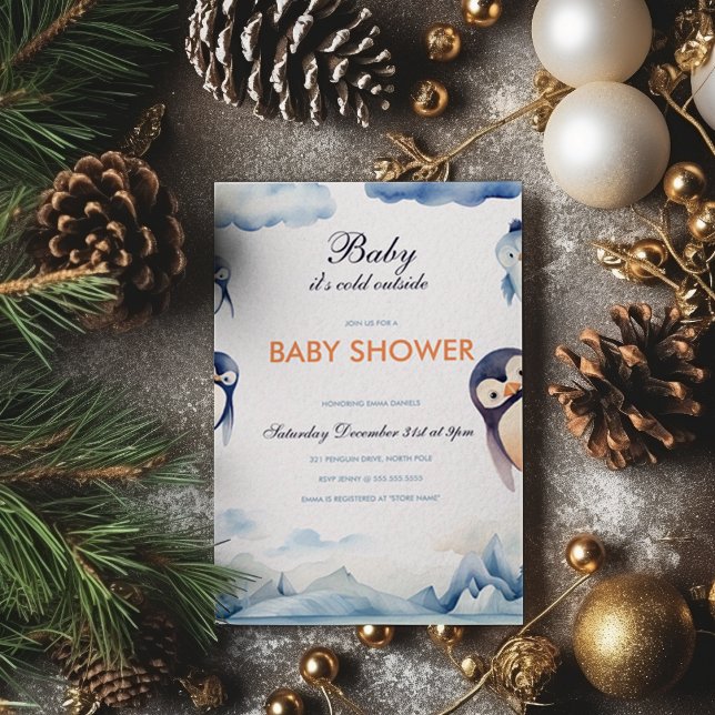 Penguin Winter Wonderland Baby Shower Invitation (Creator Uploaded)