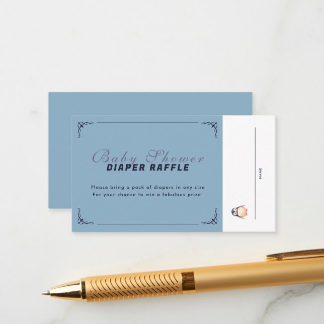 Penguin Winter Wonderland Raffle Ticket - Blue Enclosure Card (Front/Back In Situ)