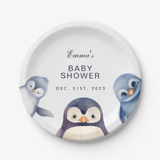 Penguin Winter Wonderland-themed Paper Plate (Front)