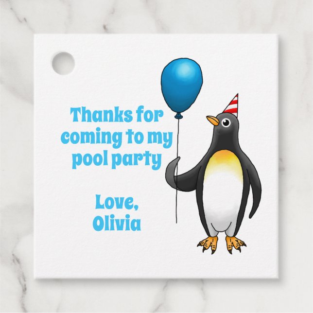 Penguin with a balloon favour tags (Front)