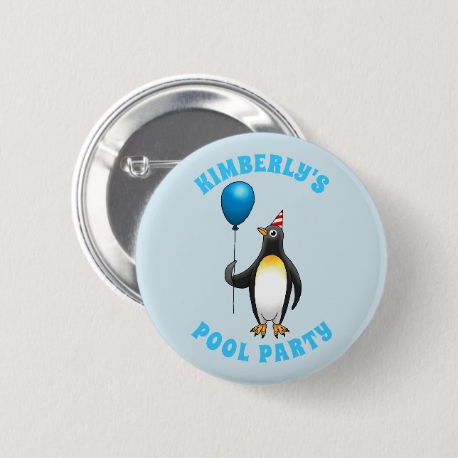 Penguin with a blue balloon 6 cm round badge (Front & Back)