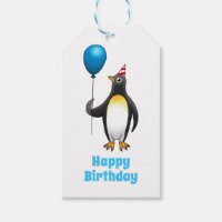 Penguin with a blue balloon and party hat