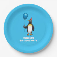 Penguin with a blue balloon