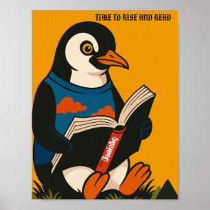Penguin With A Book — Time To Rise And Read!  Poster